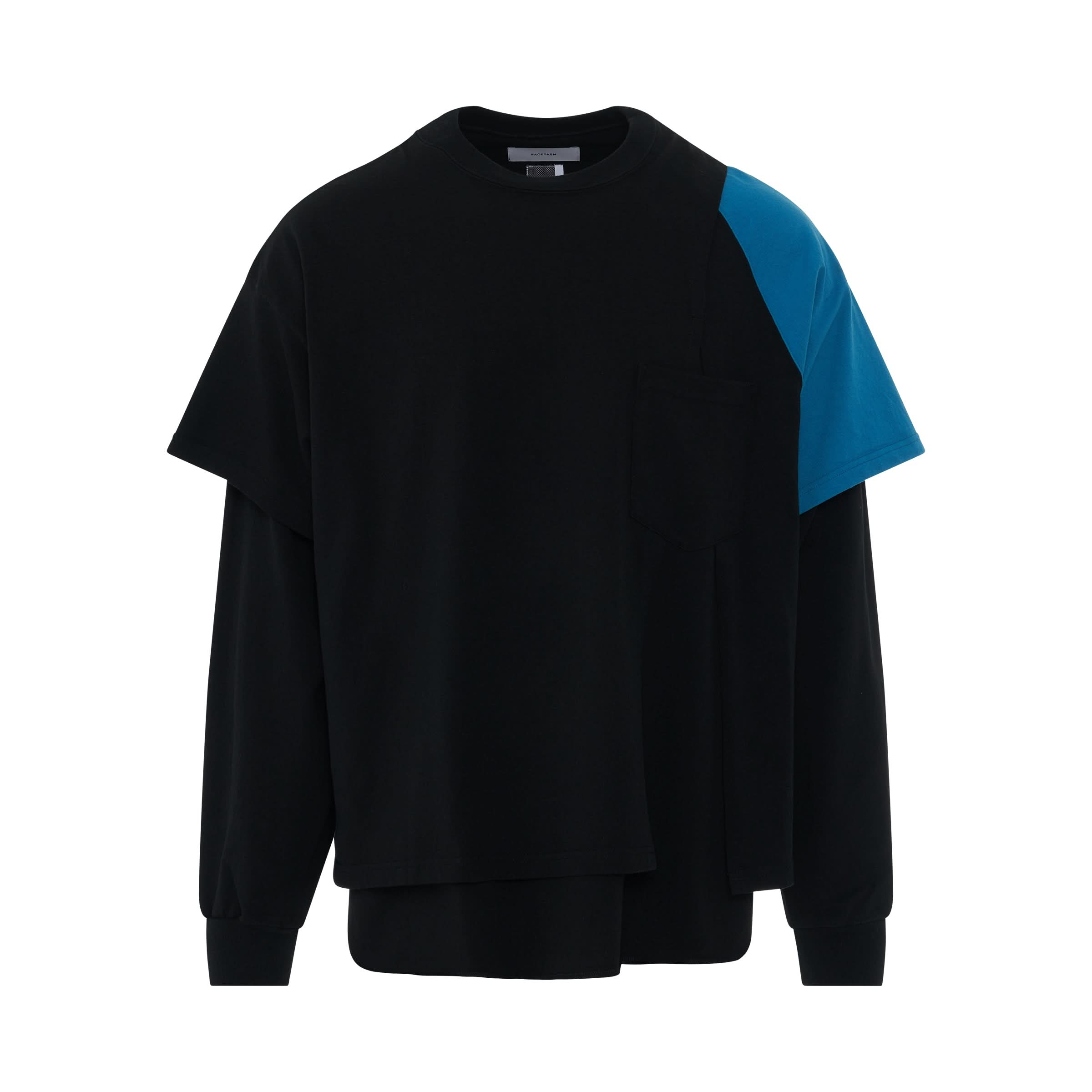 Layered Long Sleeve Asymmetrical Sleeves T-Shirt in Black