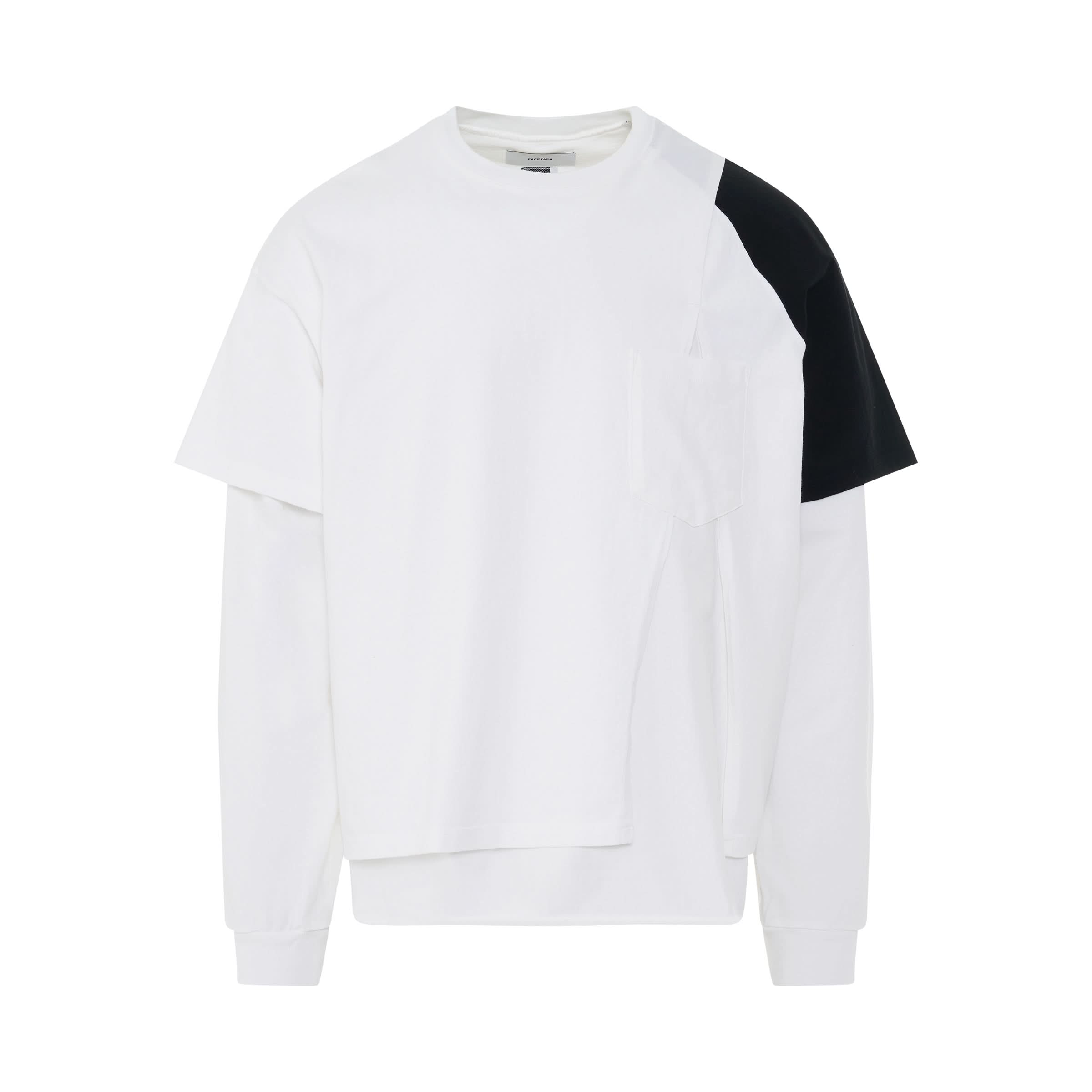 Layered Long Sleeve Asymmetrical Sleeves T-Shirt in White