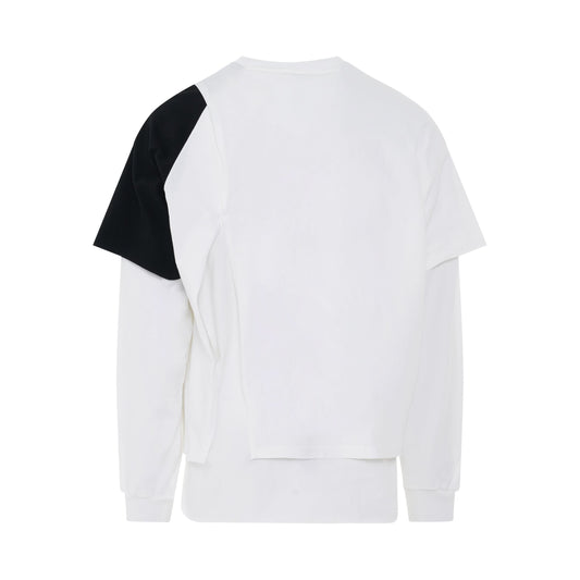 Layered Long Sleeve Asymmetrical Sleeves T-Shirt in White