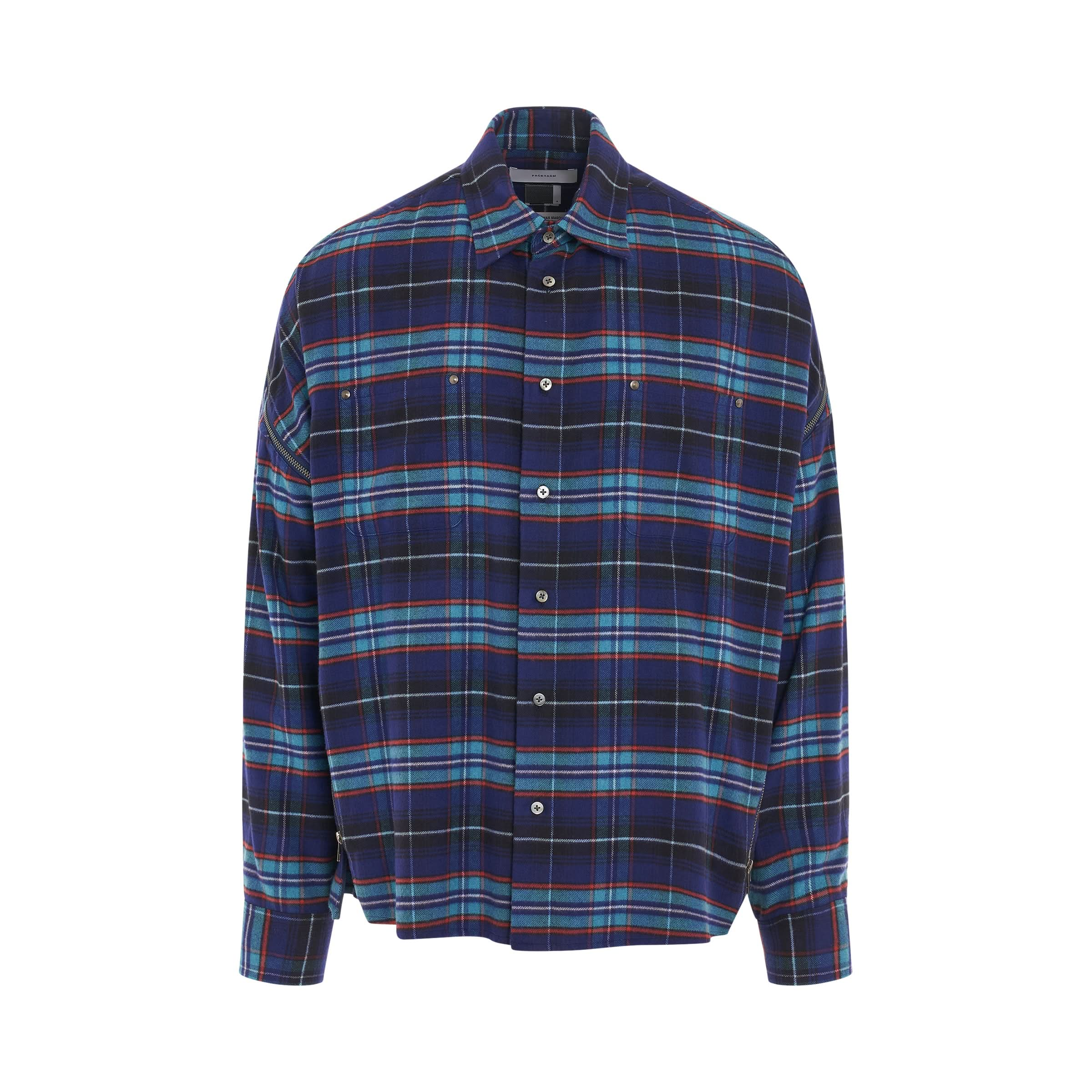 Cotton Check Zipper Shirt in Navy