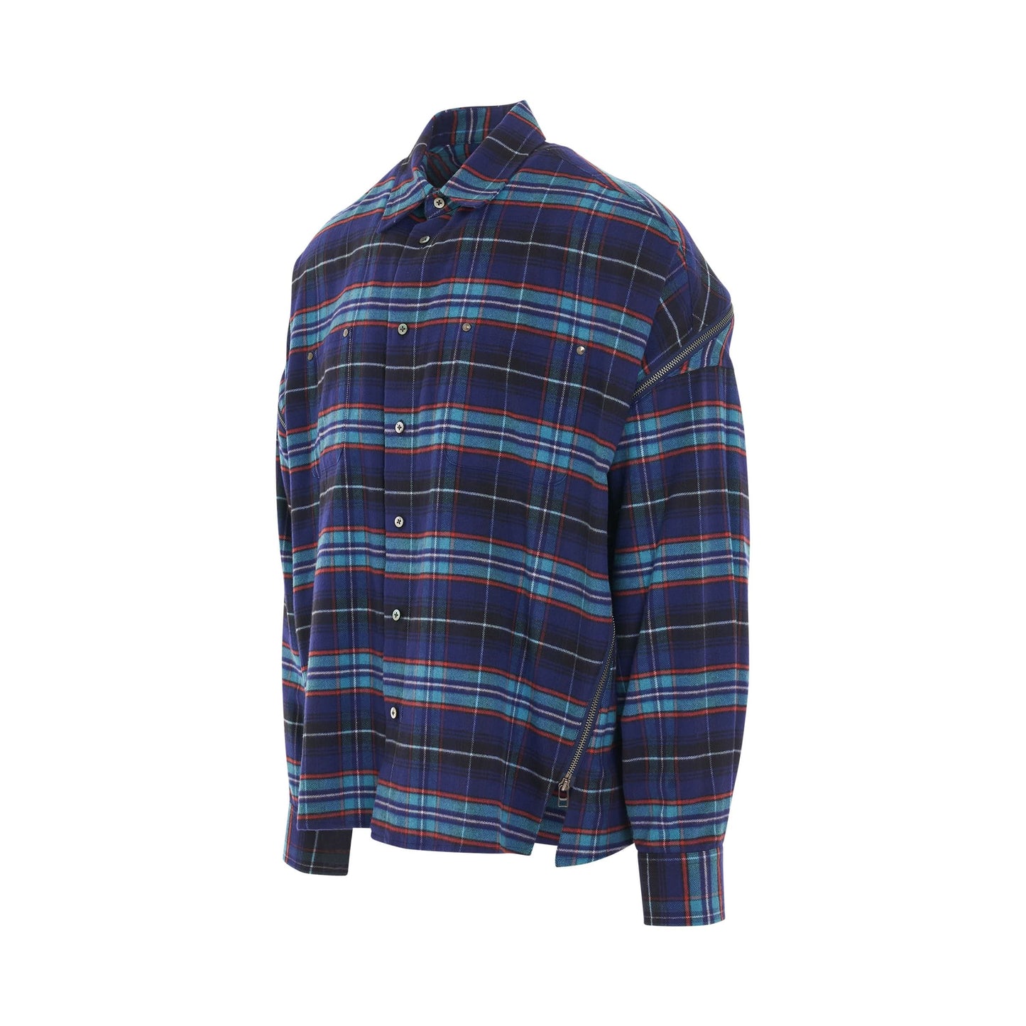 Cotton Check Zipper Shirt in Navy