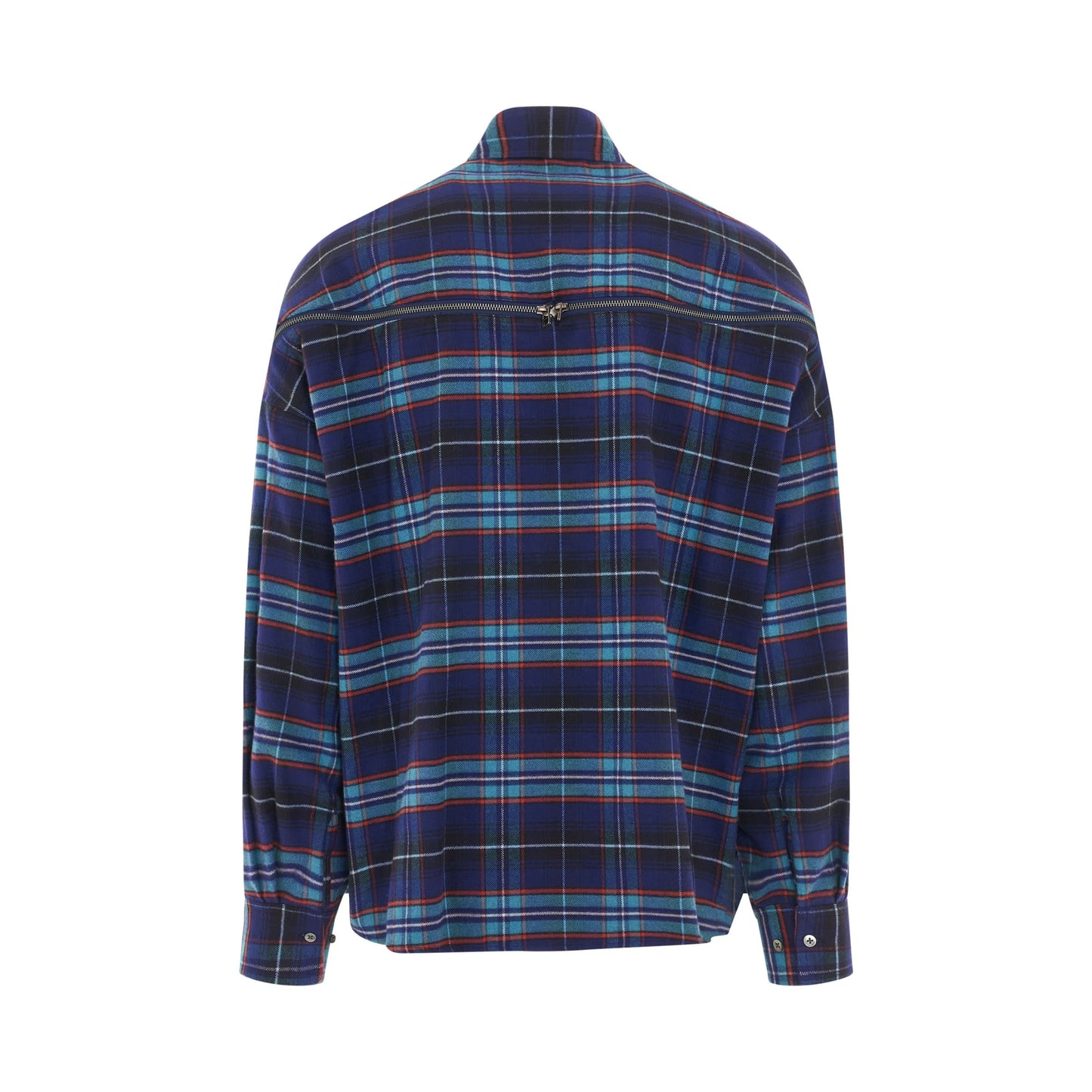 Cotton Check Zipper Shirt in Navy