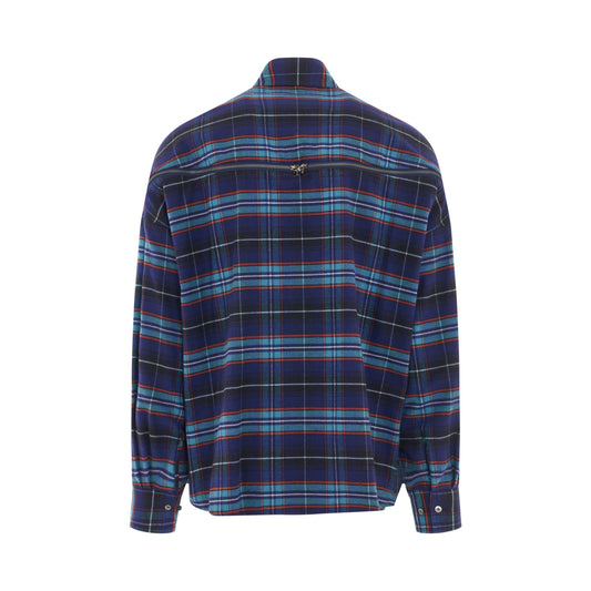 Cotton Check Zipper Shirt in Navy