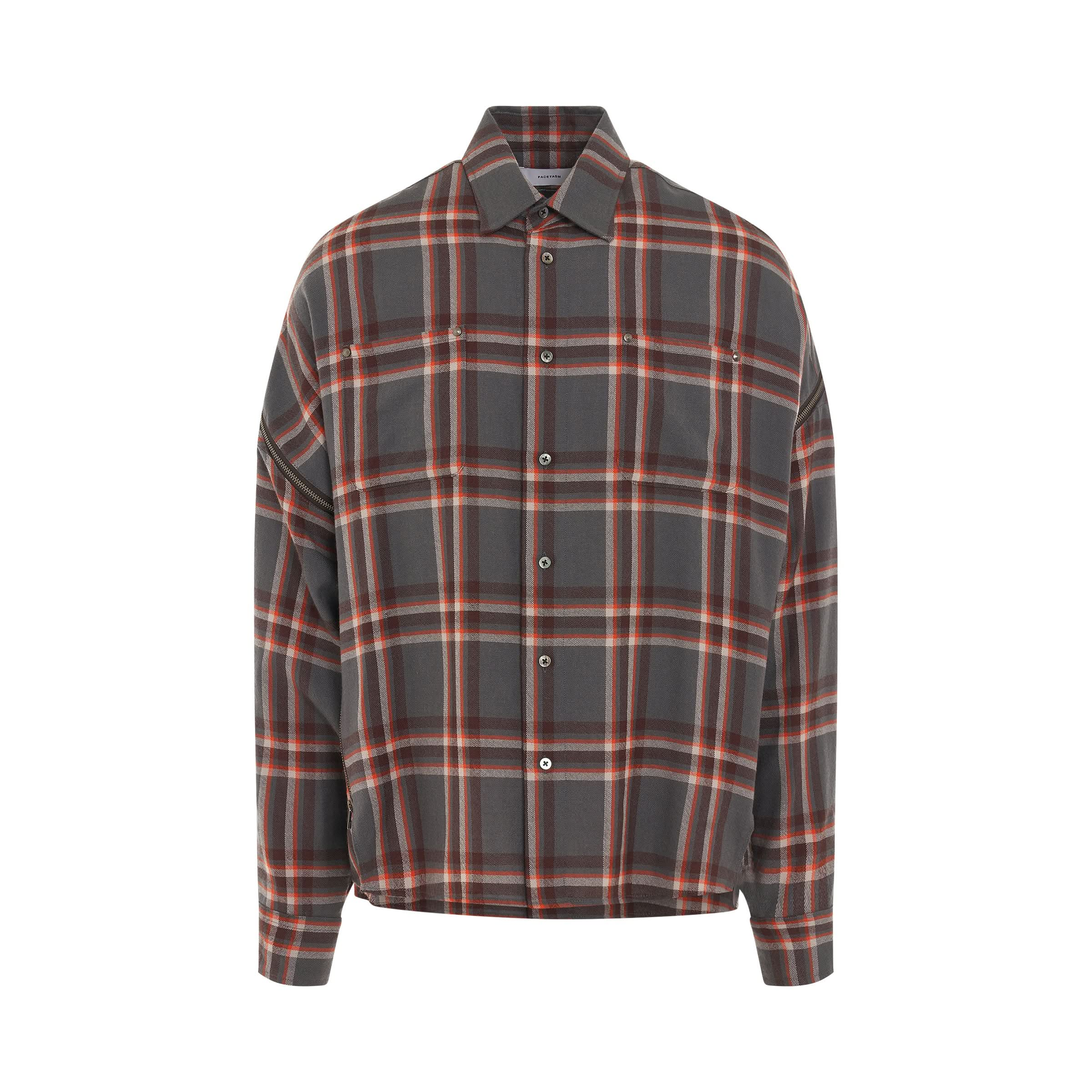 Wool Check Zipper Shirt in Charcoal