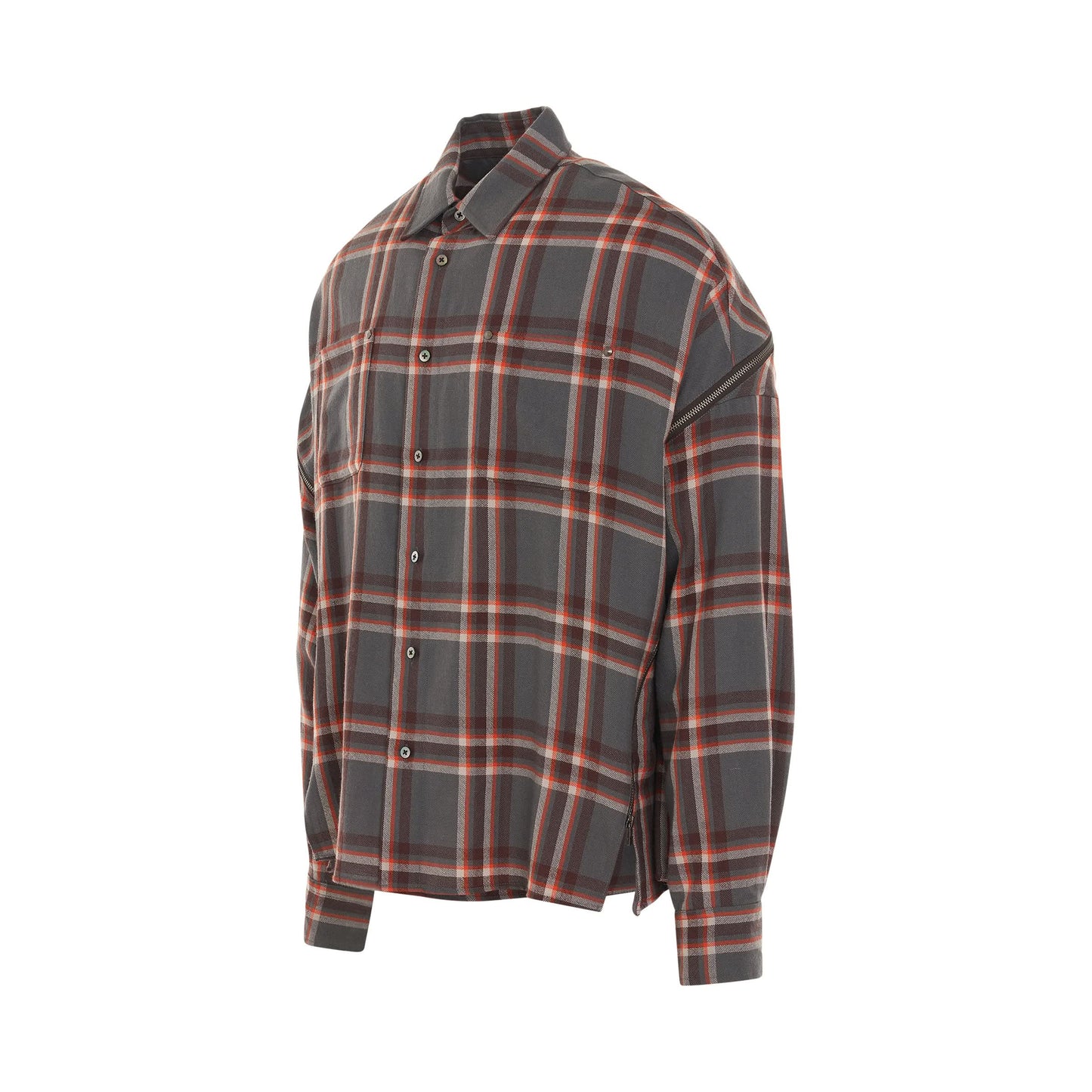 Wool Check Zipper Shirt in Charcoal