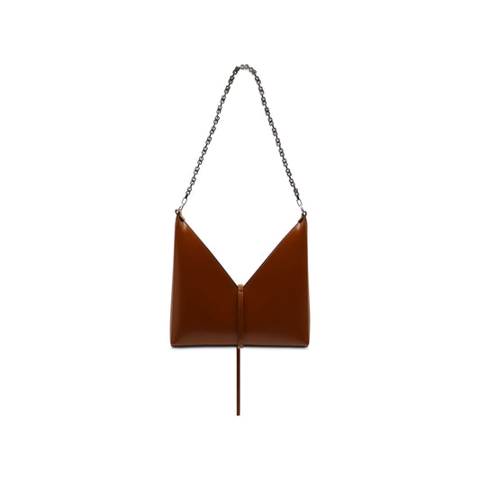 Small Cut Out Bag with Chain in Box Leather in Chestnut