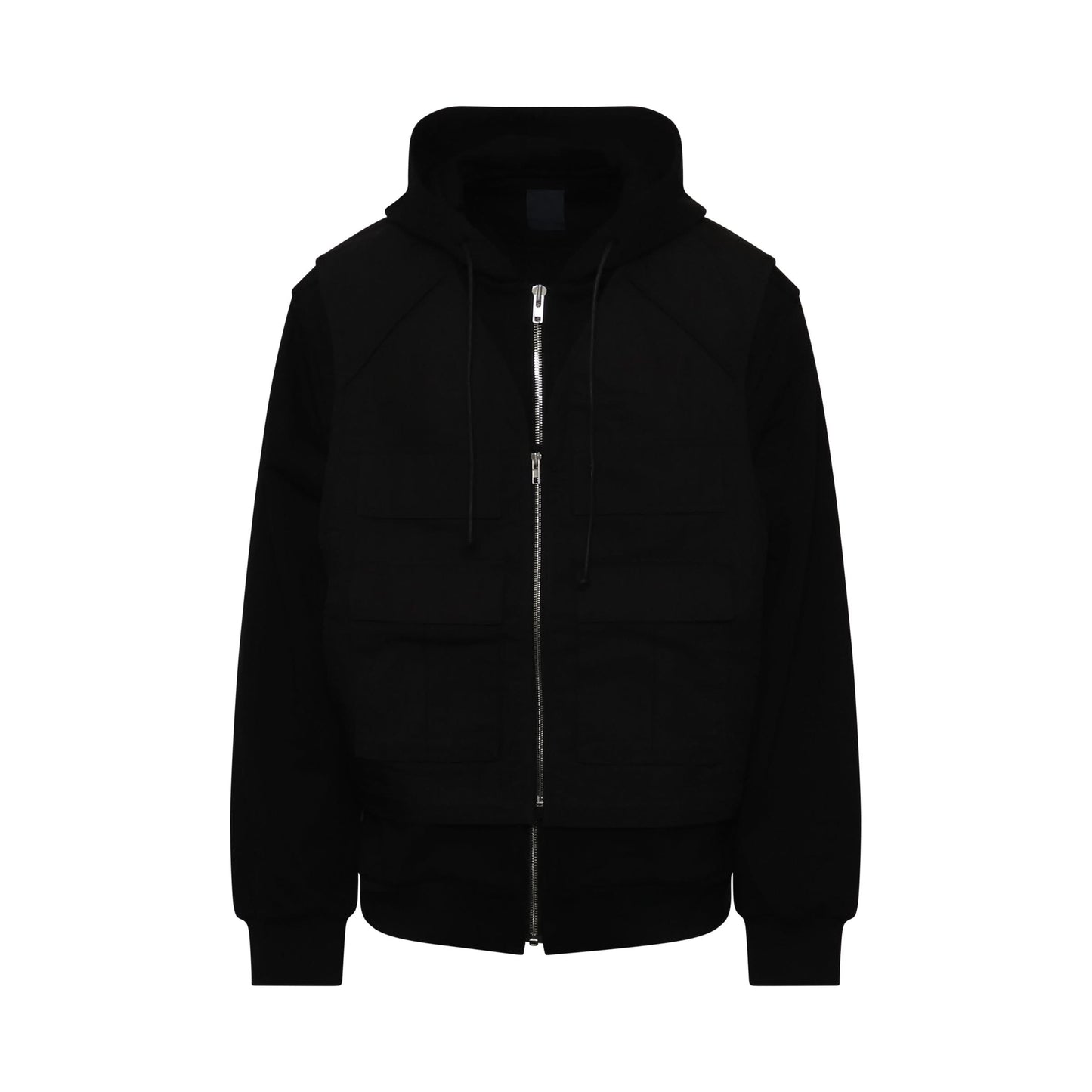 Undetachable Vest Hooded Jacket in Black