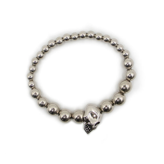 Beaded Skull Motif Bracelet in Silver