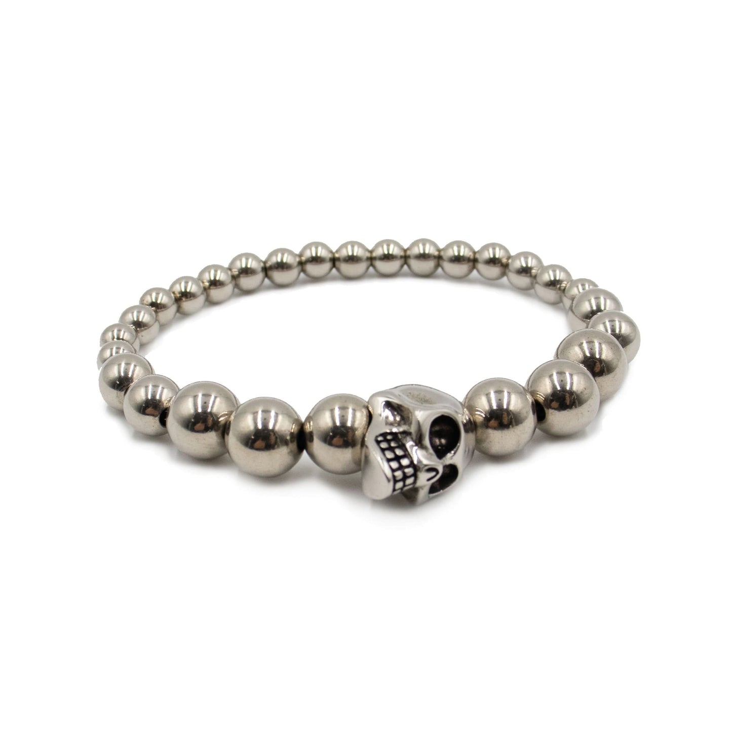 Beaded Skull Motif Bracelet in Silver