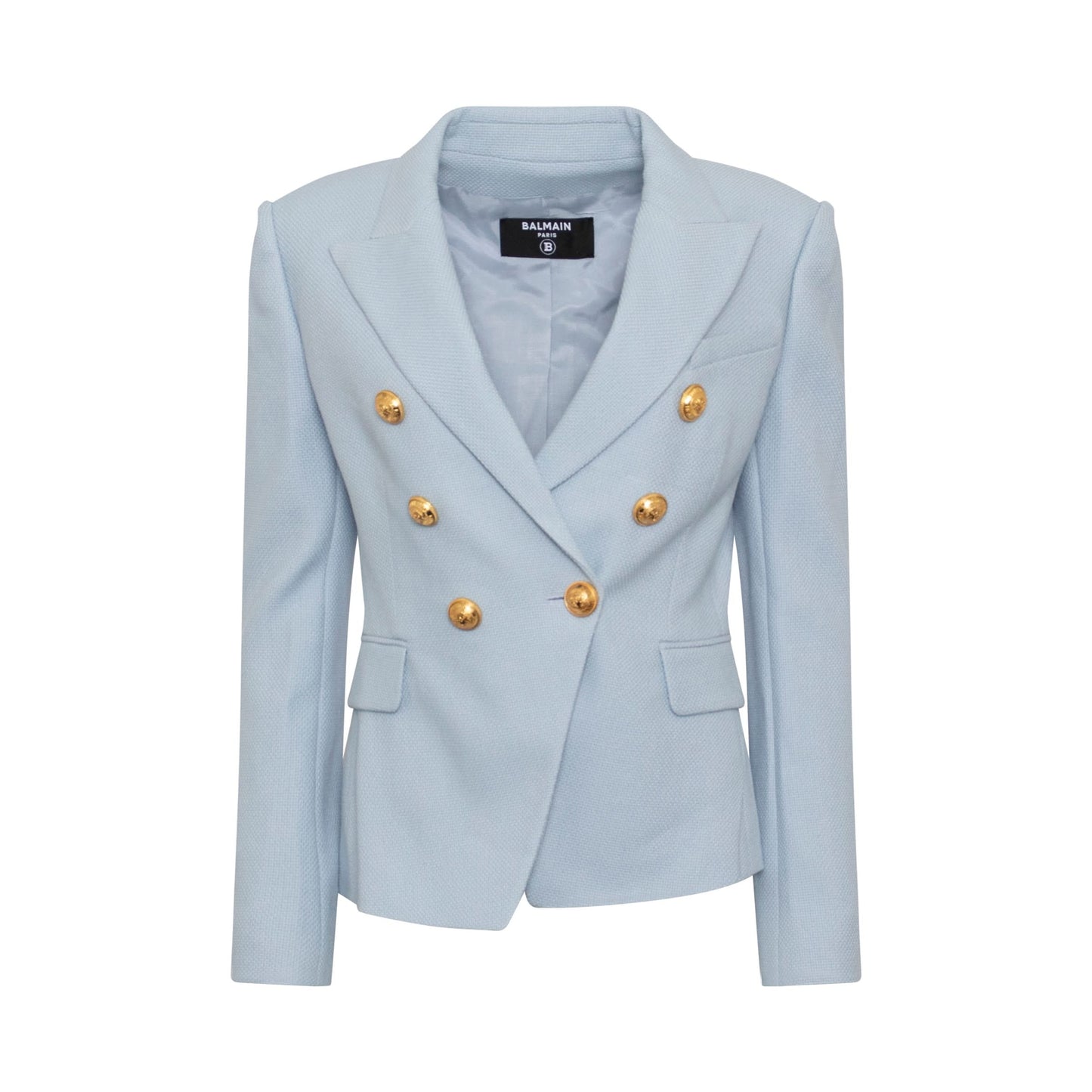 Double Breasted Cotton Pique Blazer in Pale Blue