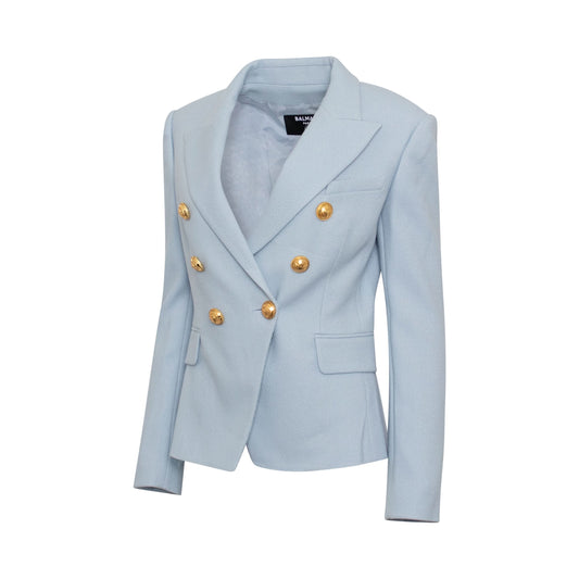 Double Breasted Cotton Pique Blazer in Pale Blue