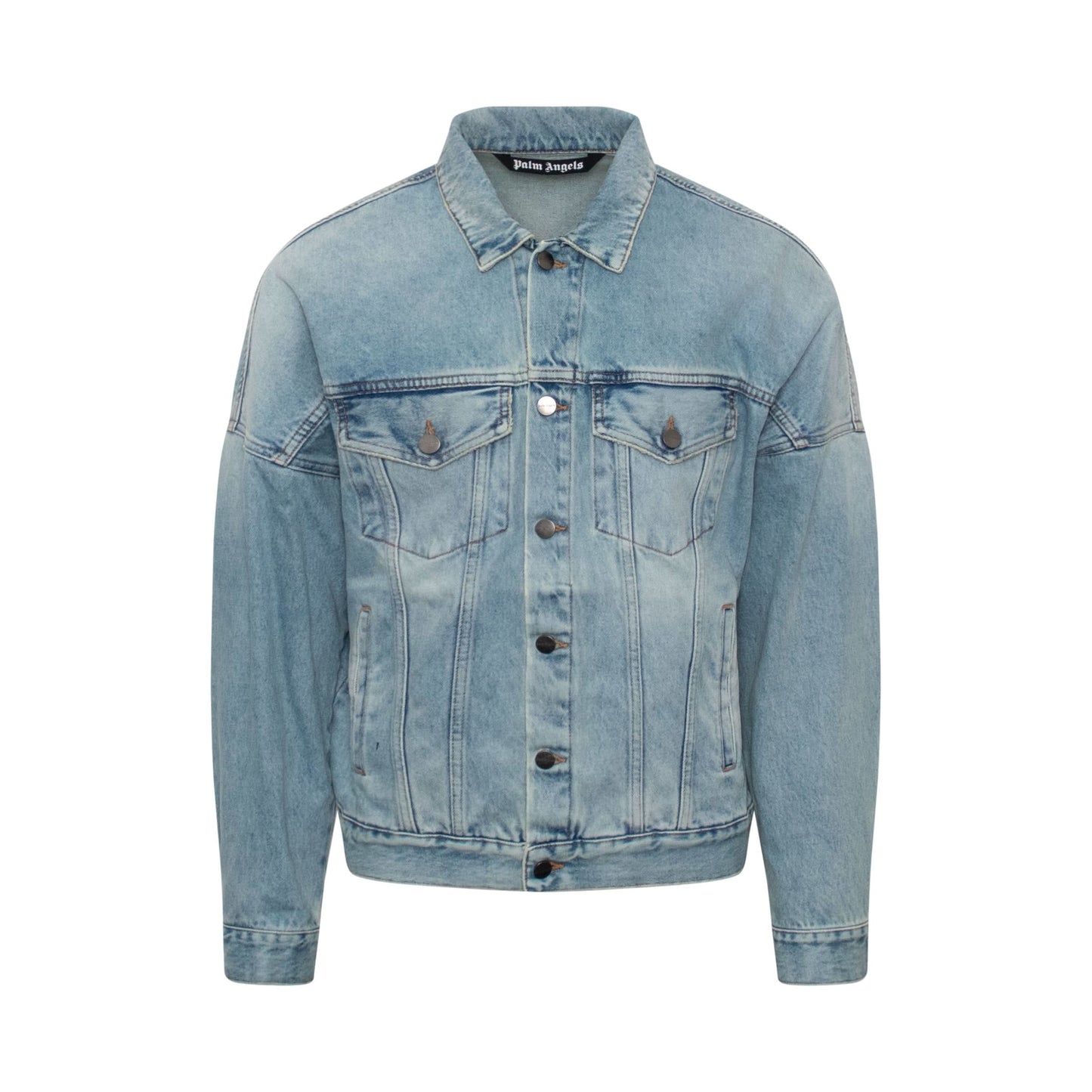 Logo Over Denim Jacket in Light Blue