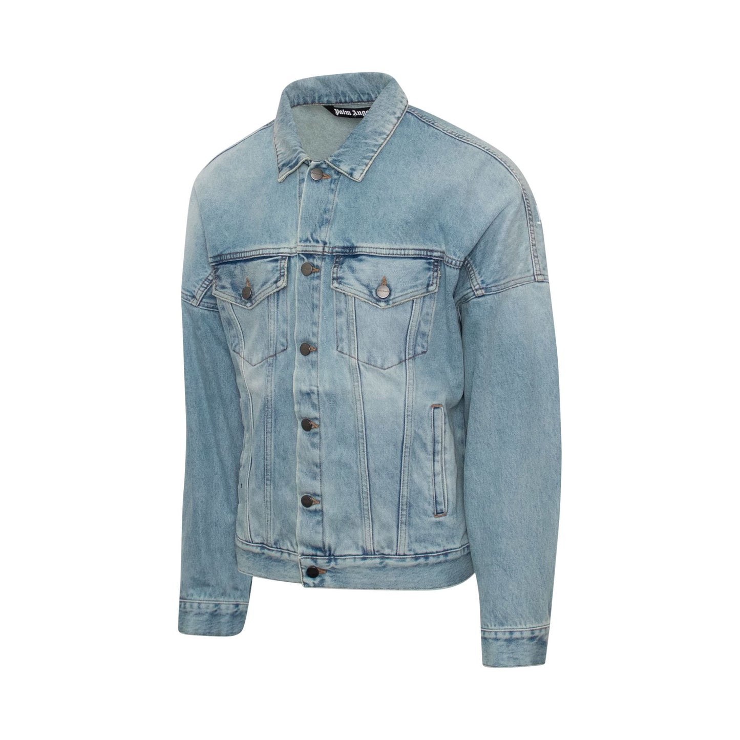 Logo Over Denim Jacket in Light Blue