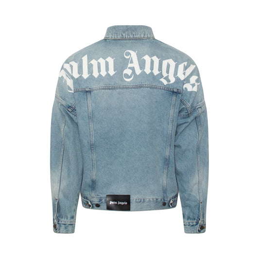 Logo Over Denim Jacket in Light Blue