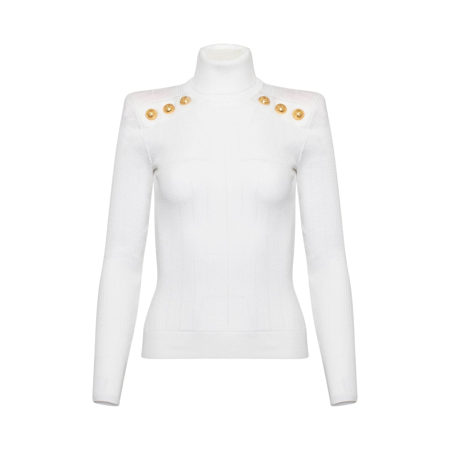 Button Turtleneck Sweater in White