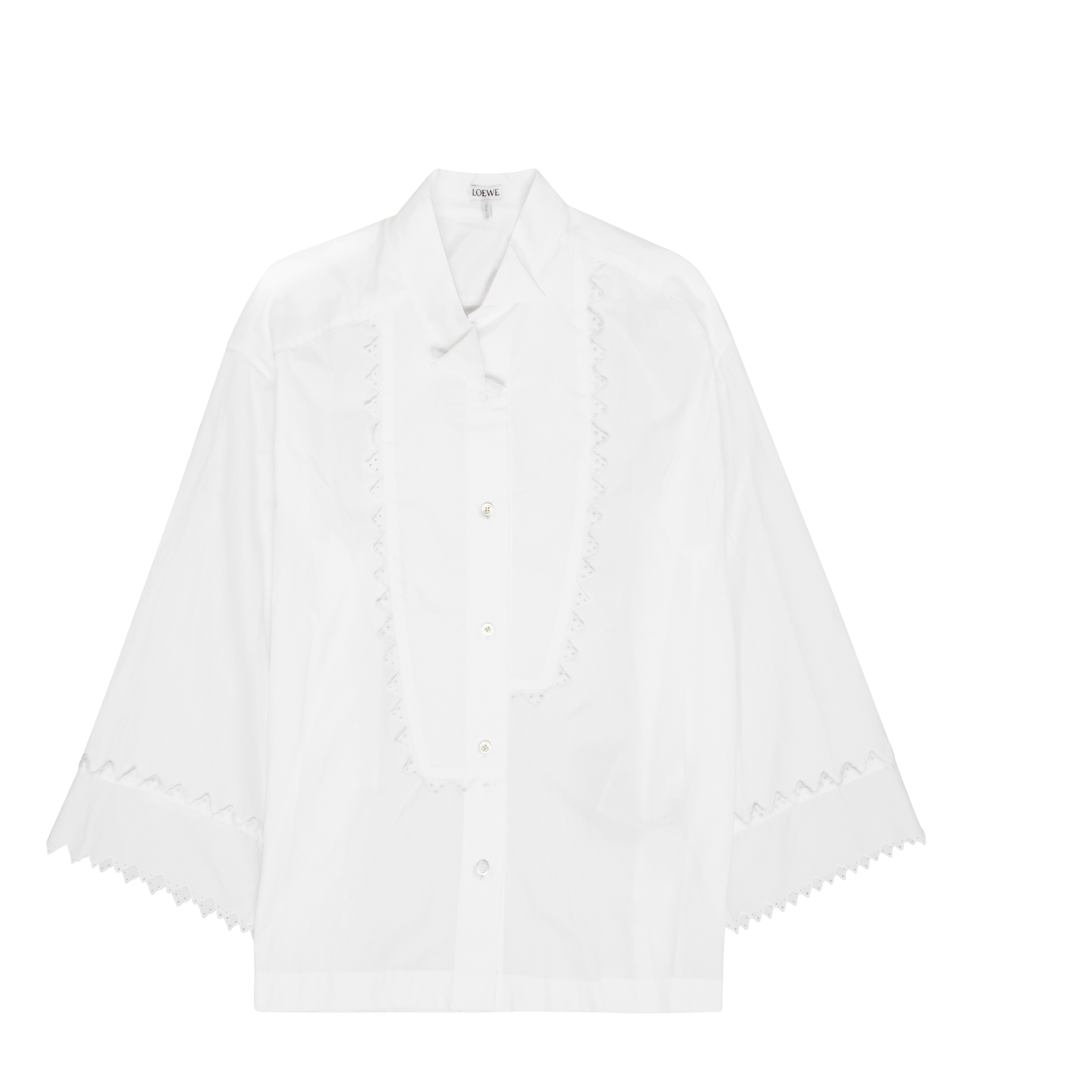 Lace Trim Asymetric Oversize Shirt in White