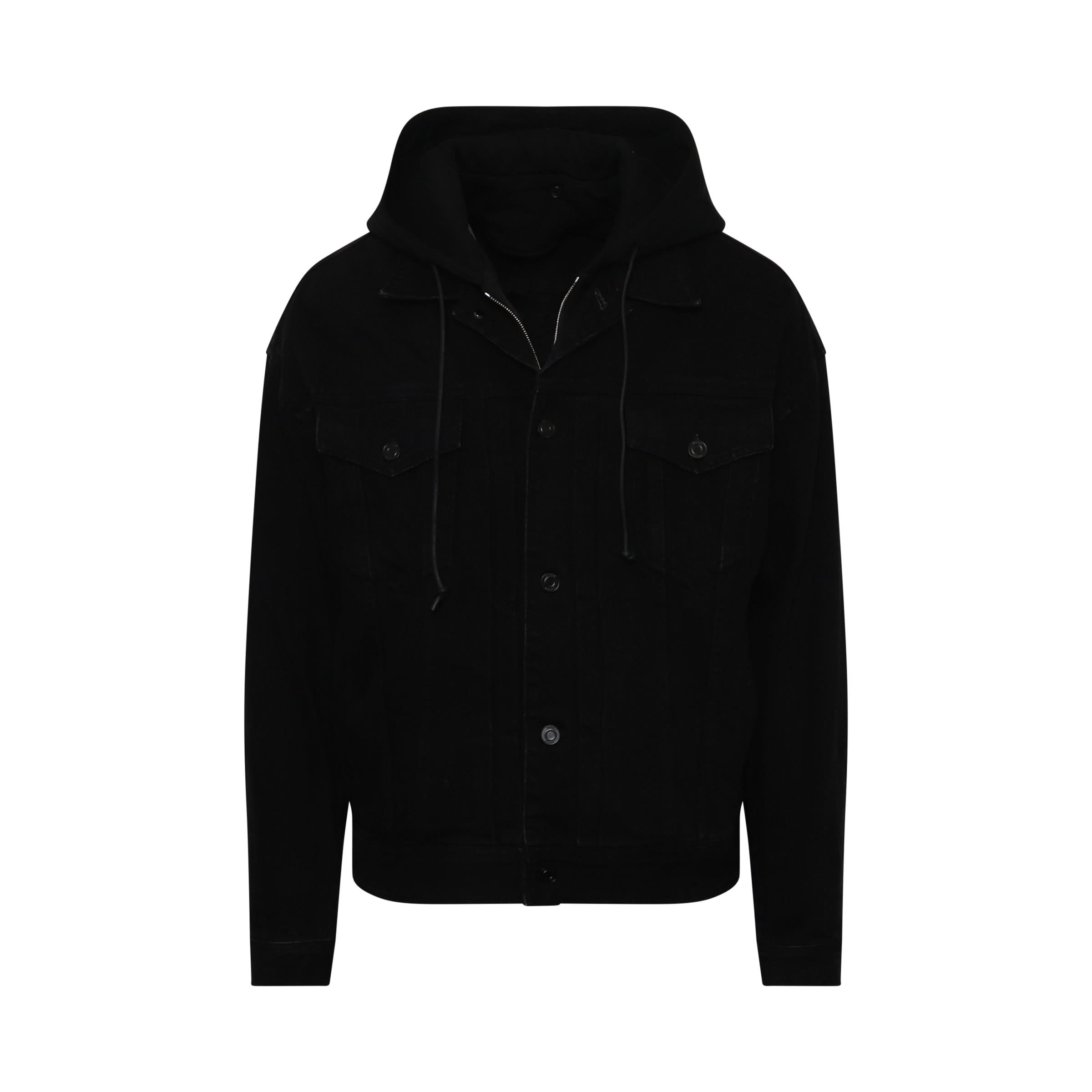 Detachable Hooded Trucker Jacket in Black