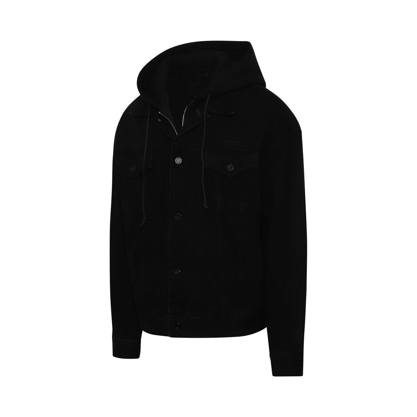 Detachable Hooded Trucker Jacket in Black