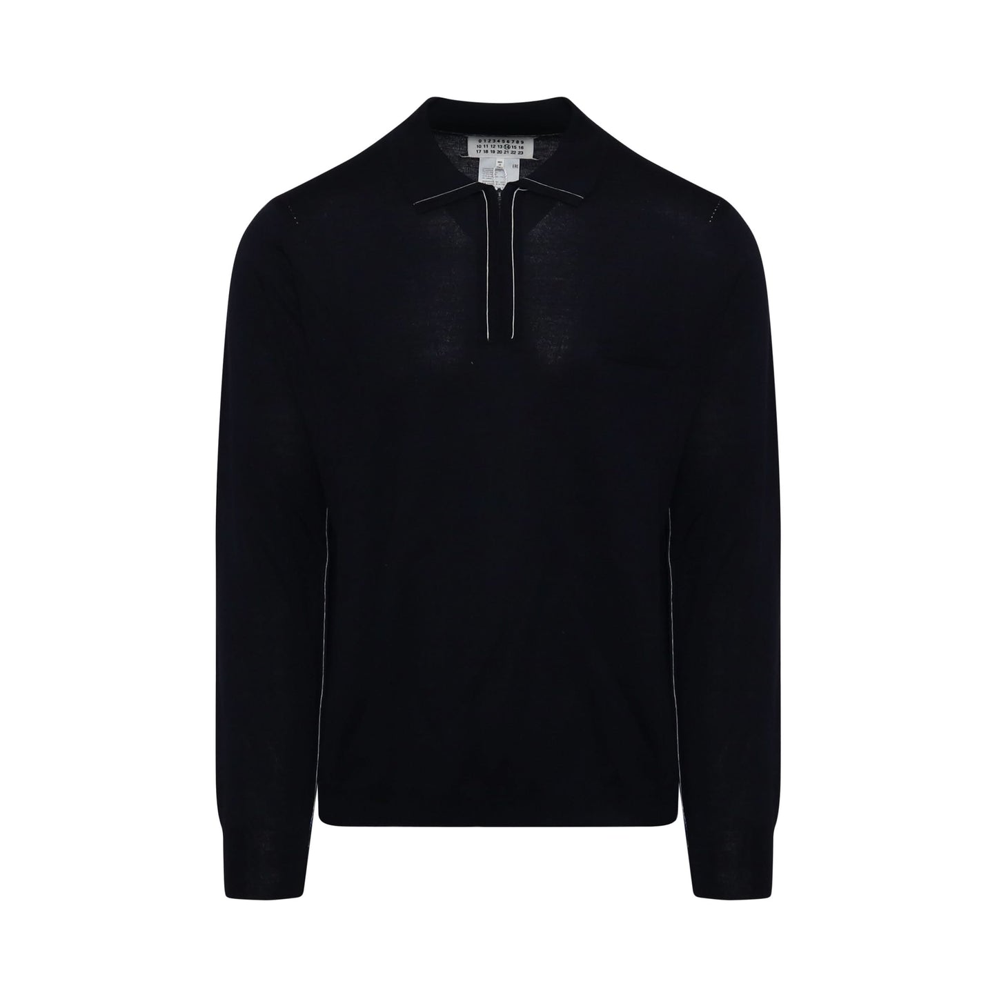 Long Sleeve Knitted Polo Sweater in Navy