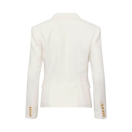 Double Breasted Cotton Pique Blazer in White