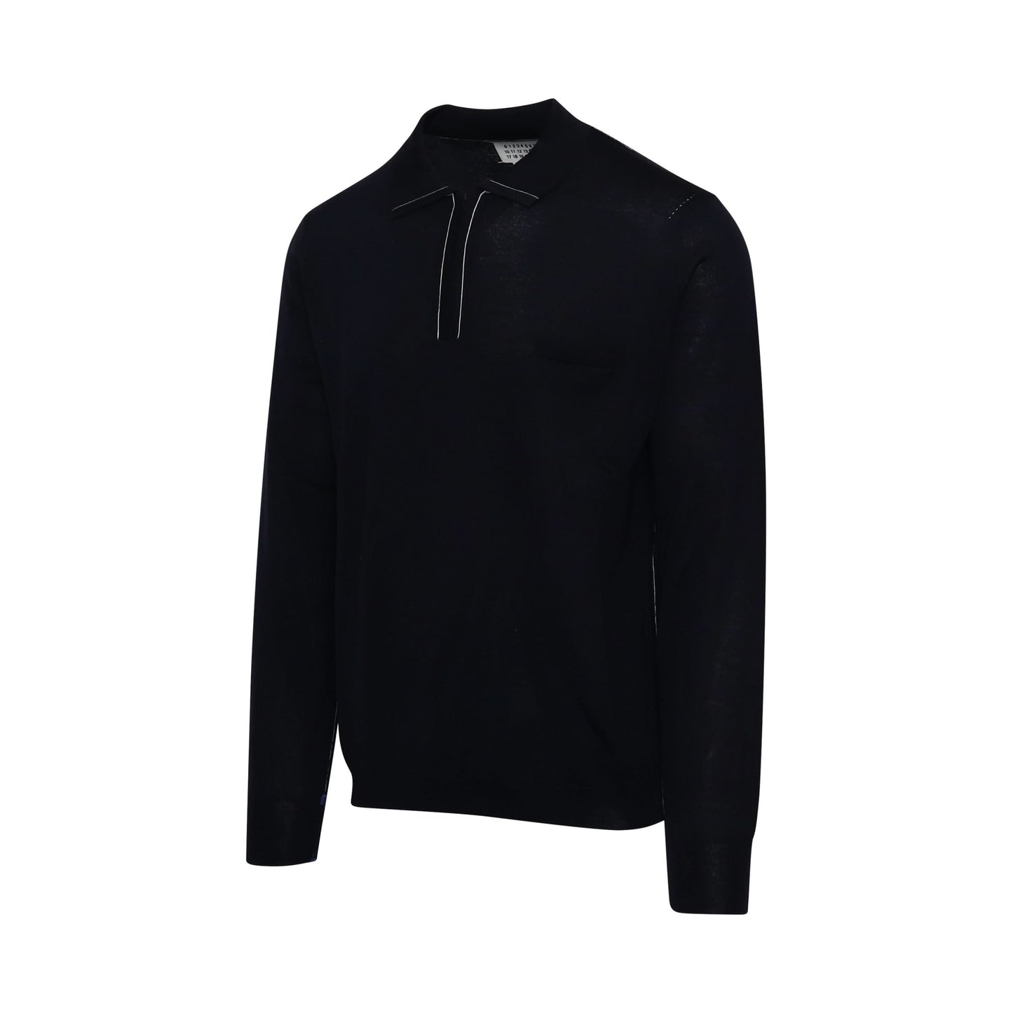 Long Sleeve Knitted Polo Sweater in Navy