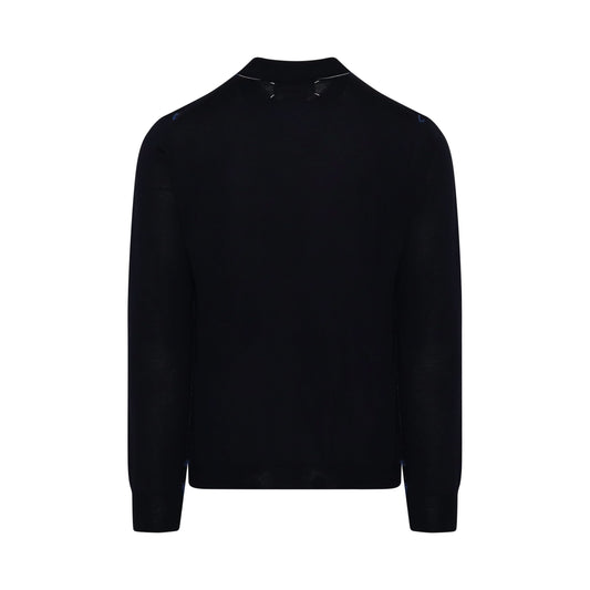 Long Sleeve Knitted Polo Sweater in Navy