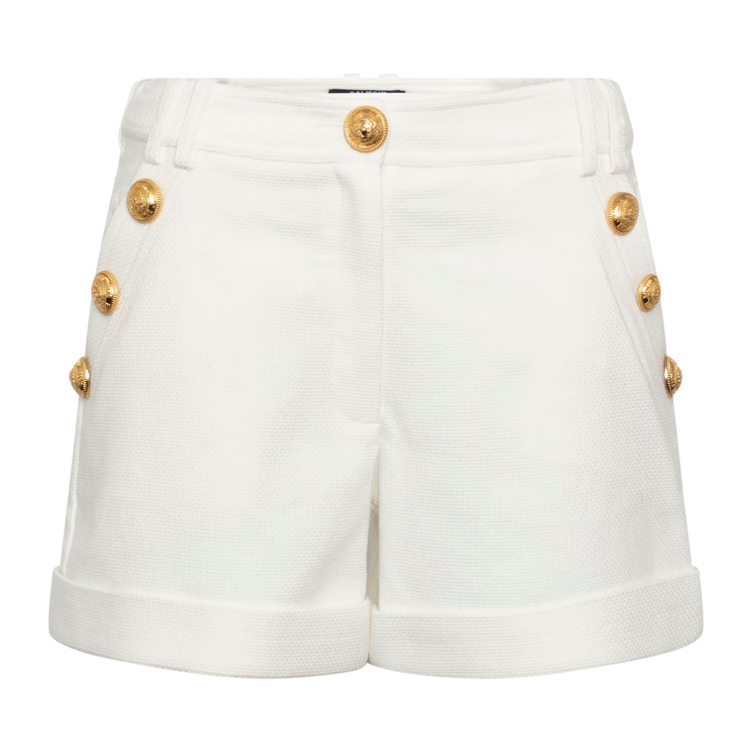 Button Low-Rise Shorts in White