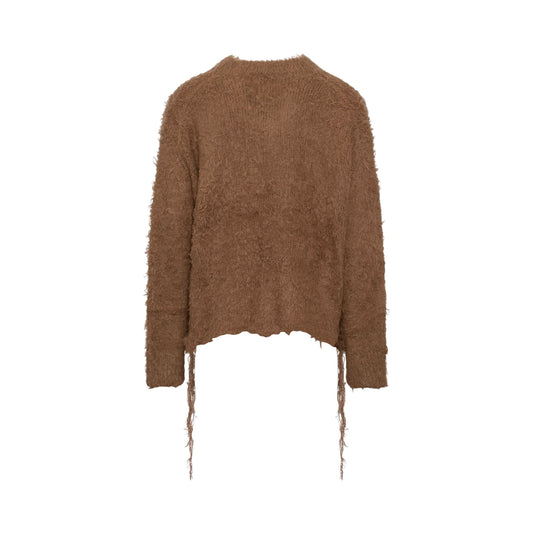 Camel Fur Cut Off Knit Sweater in Camel