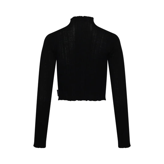 Knit Cropped Mock Neck Knitwear in Black