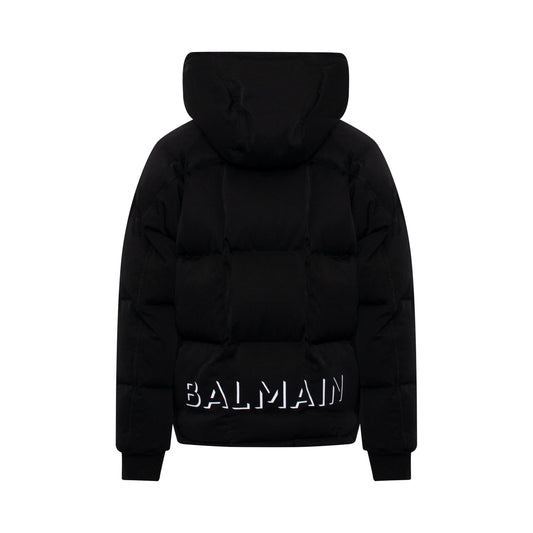 Logo Hooded Puffer Jacket in Black