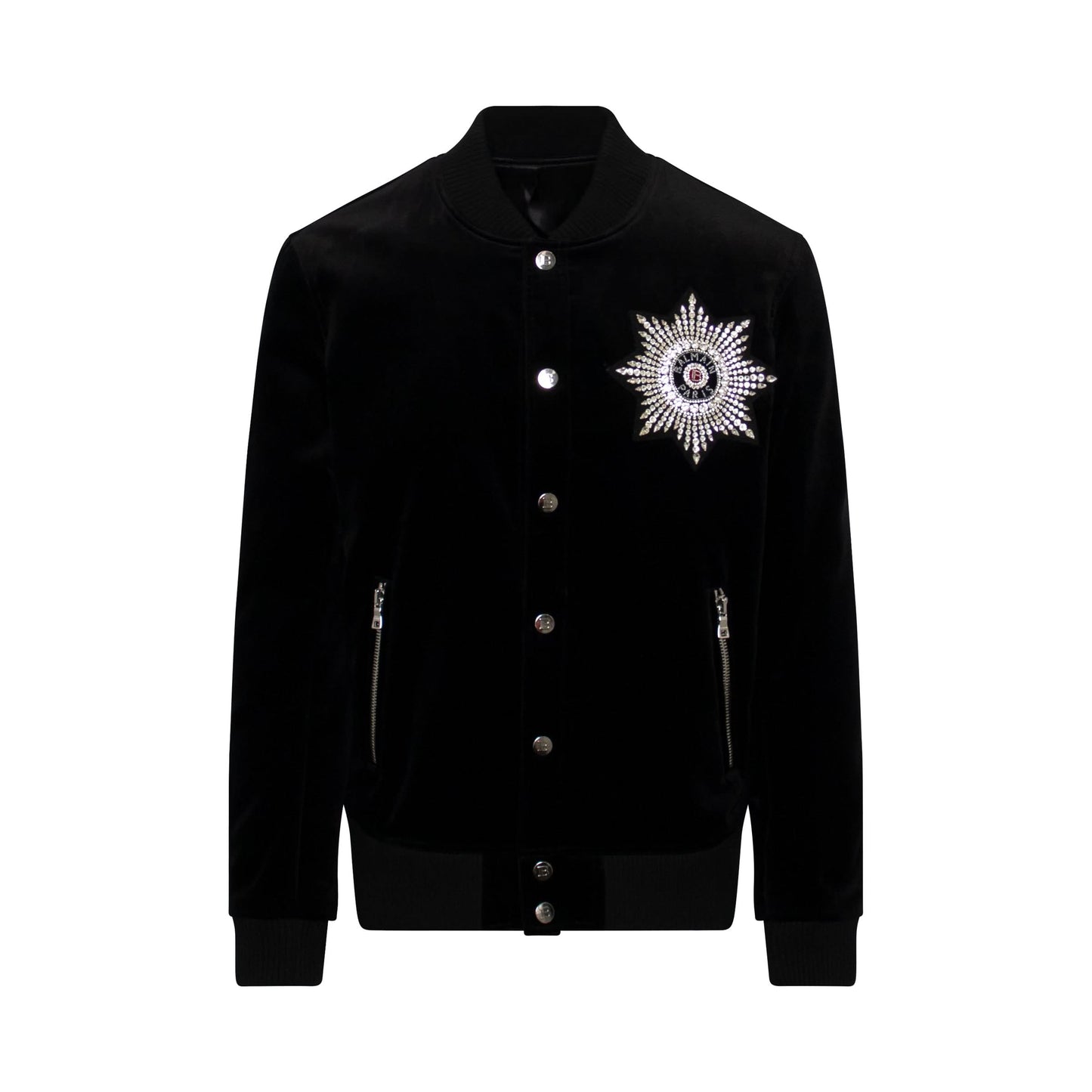 Embellished Velvet Bomber Jacket in Black