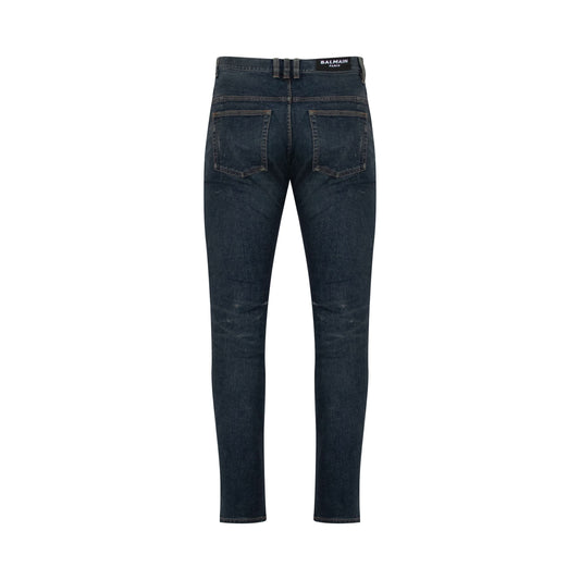 Distressed Effect Slim Jeans in Vintage Blue