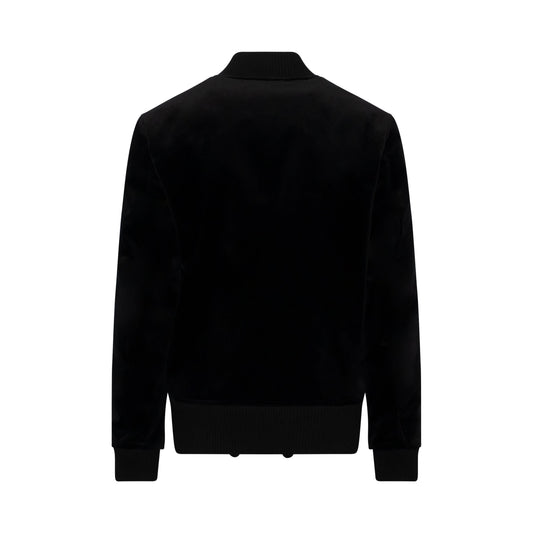 Embellished Velvet Bomber Jacket in Black