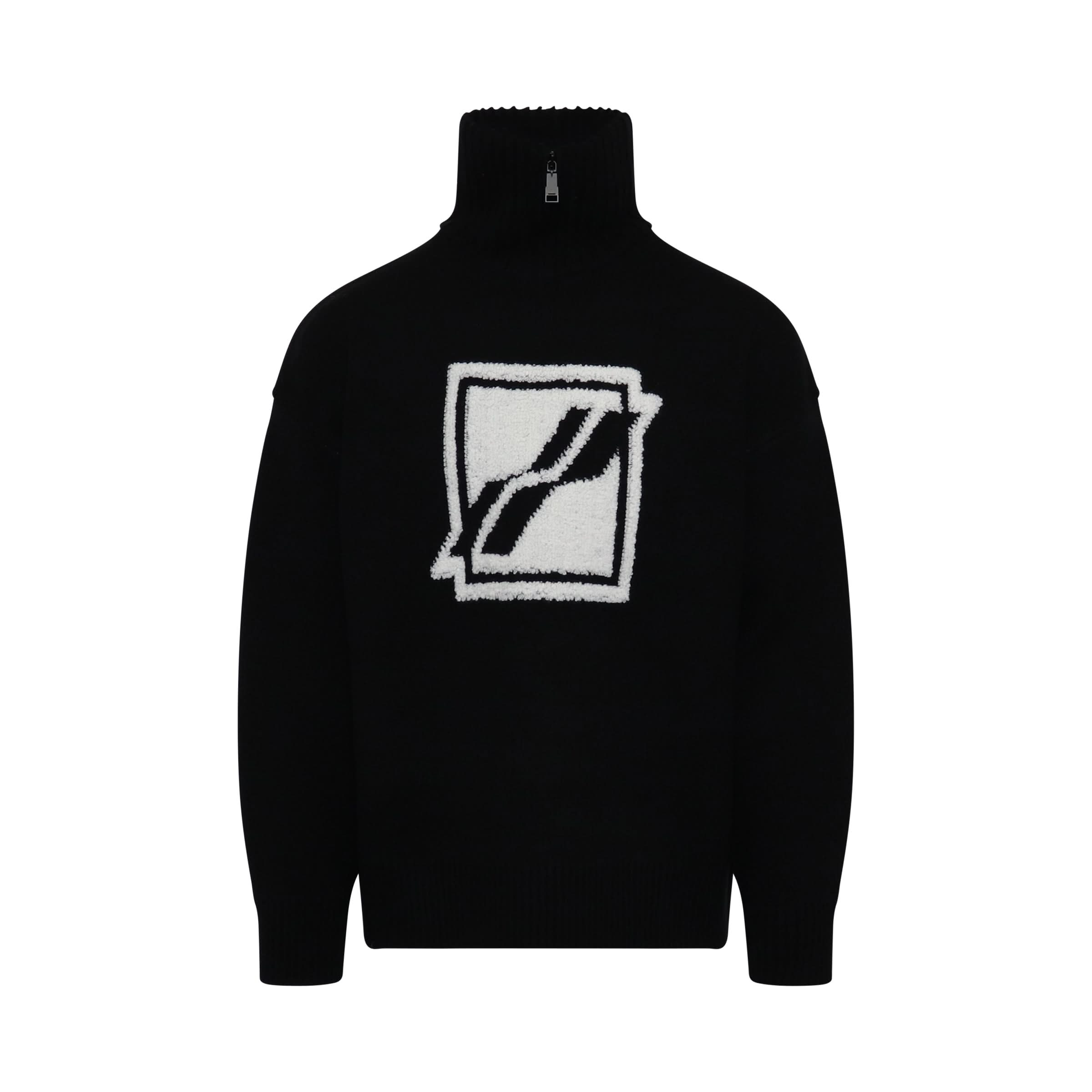 Square Logo Pile Knit Sweater in Black