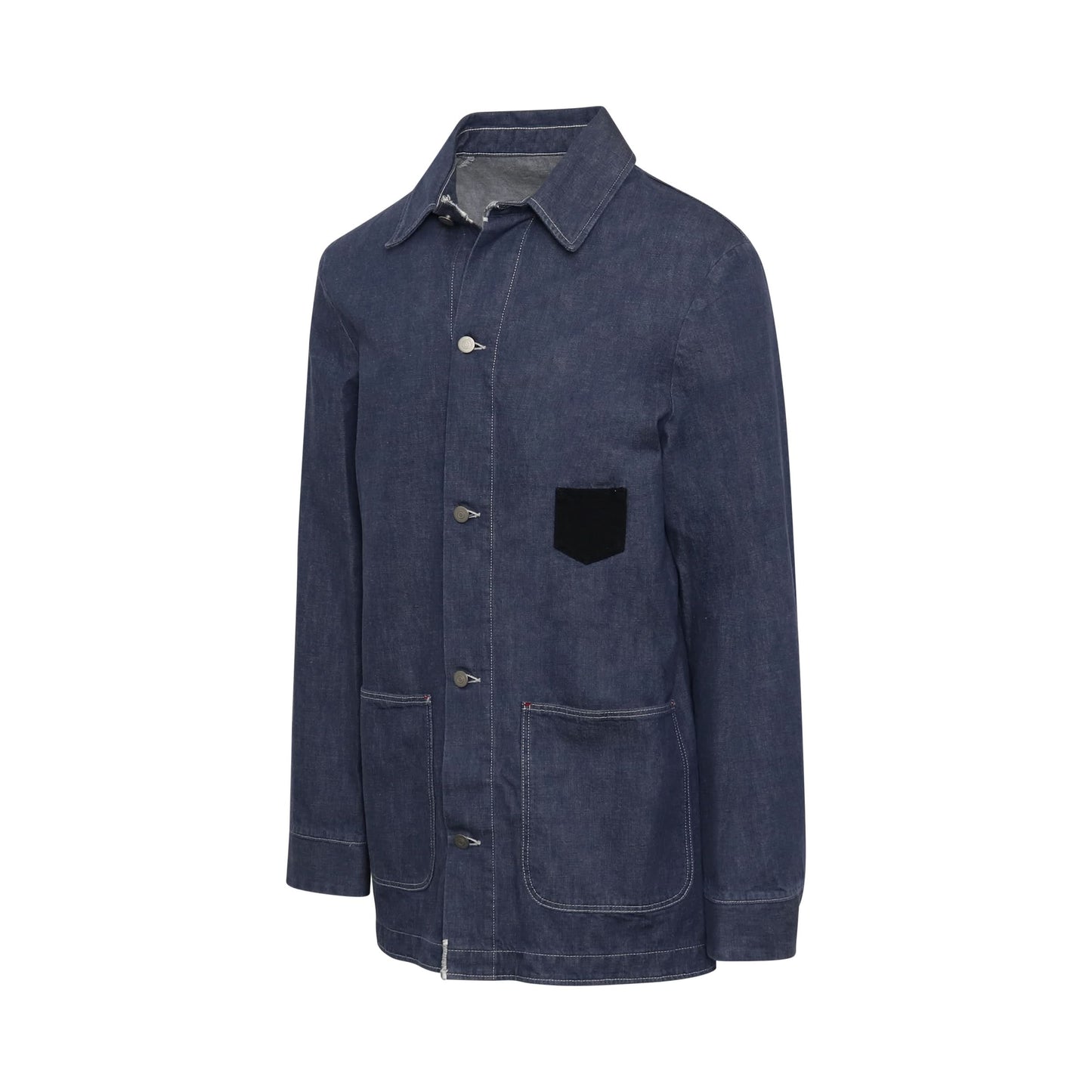 Stitched Denim Shirt Jacket in Blue