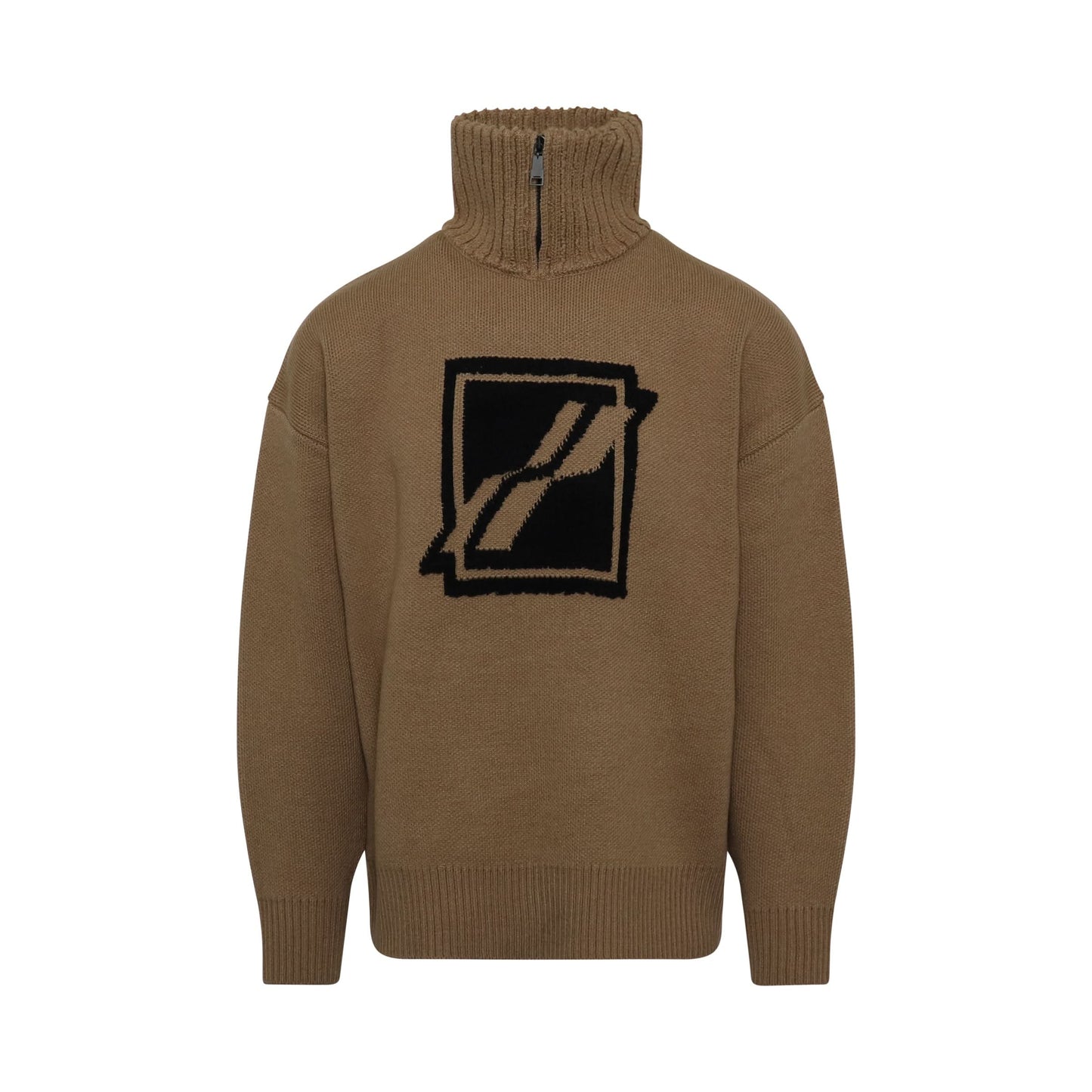 Square Logo Pile Knit Sweater in Brown