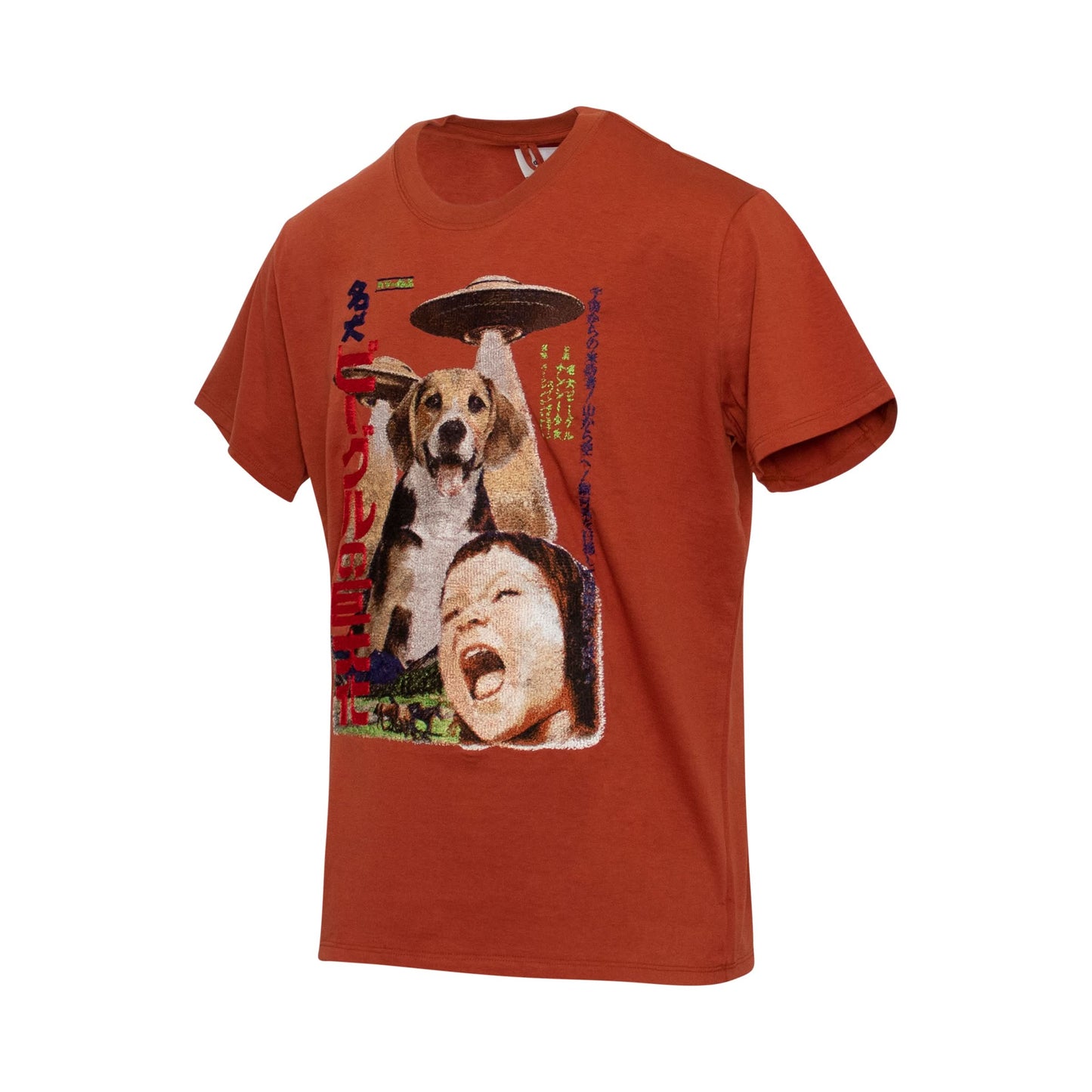 Retro Poster Embroidery T-Shirt in Brown