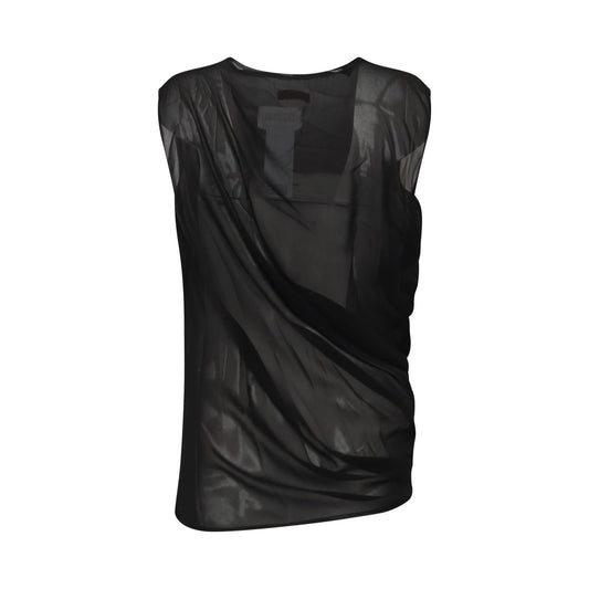 Sleeveless Drape Silk Top in Black