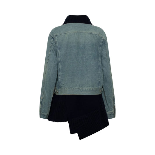 Denim x Knit Blouson Jacket in Blue