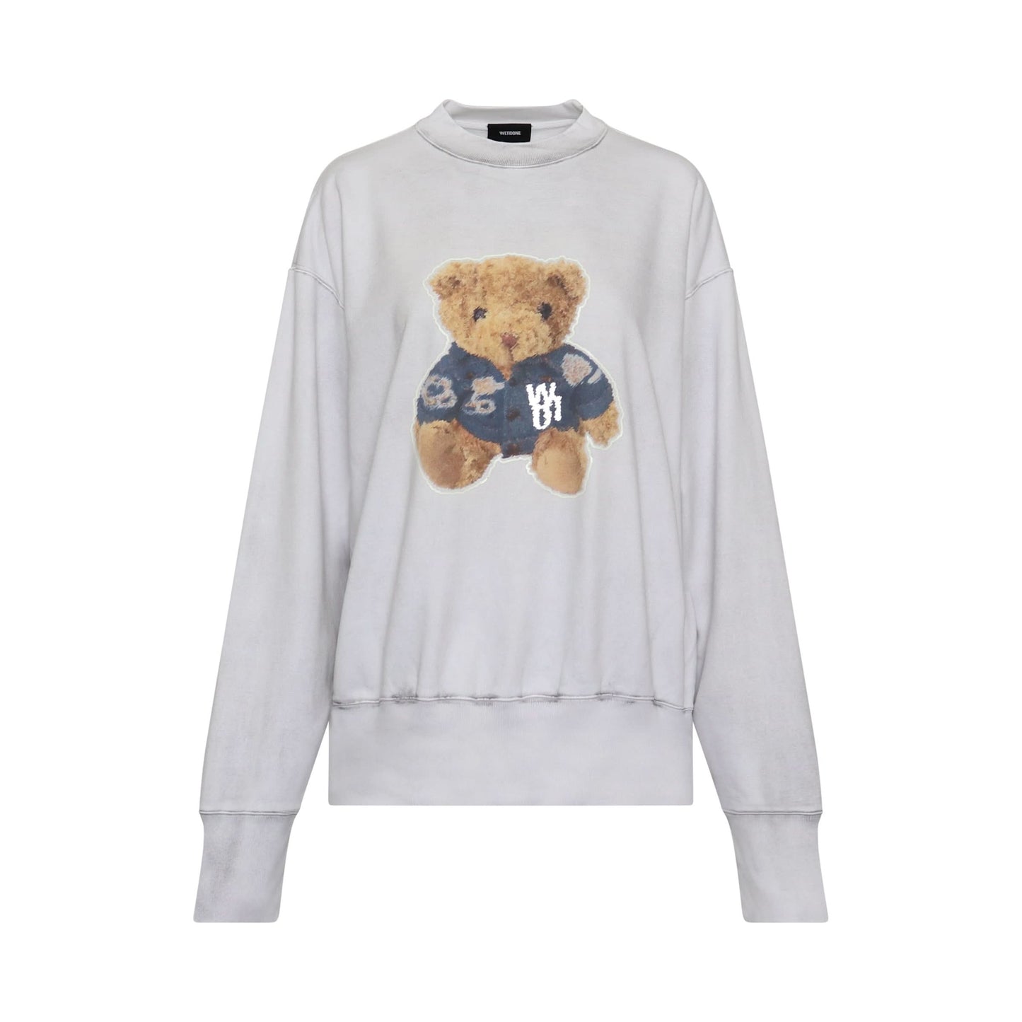 Denim Jacket Teddy Print Sweatshirt in White