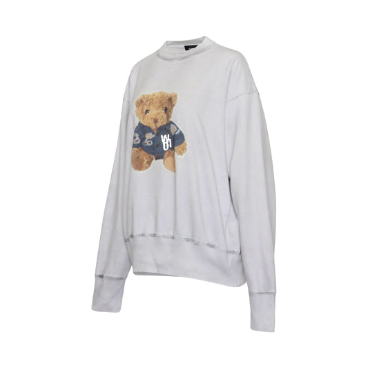 Denim Jacket Teddy Print Sweatshirt in White