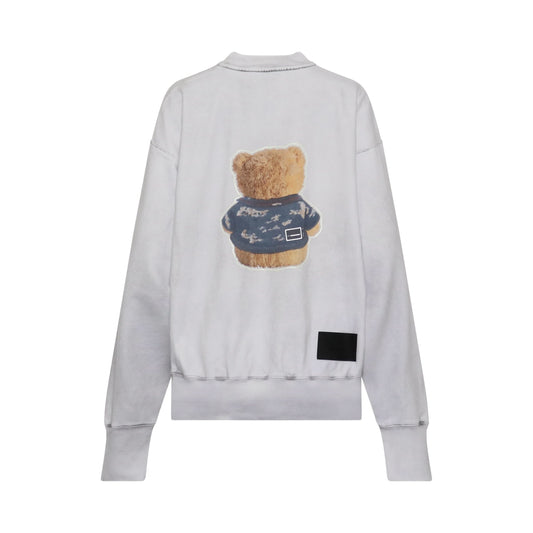 Denim Jacket Teddy Print Sweatshirt in White