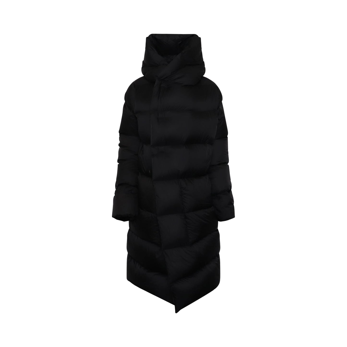 Long Sleeve Hooded Down Coat in Black