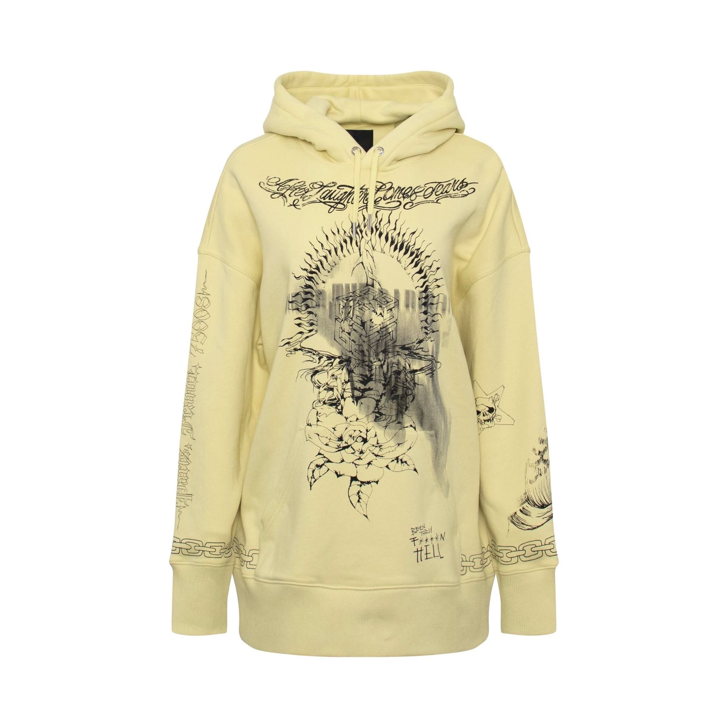 Tattoo Cross Print Hoodie in Lemonade