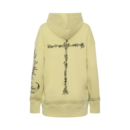 Tattoo Cross Print Hoodie in Lemonade