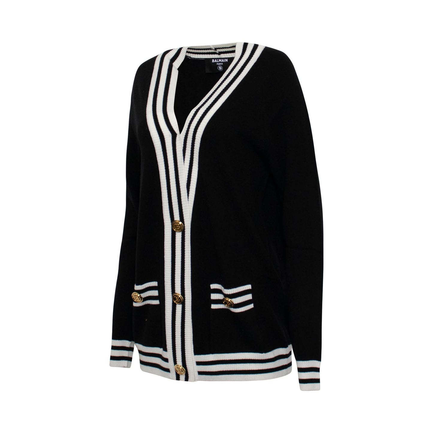 Stripe Trim Logo Cardigan in Black