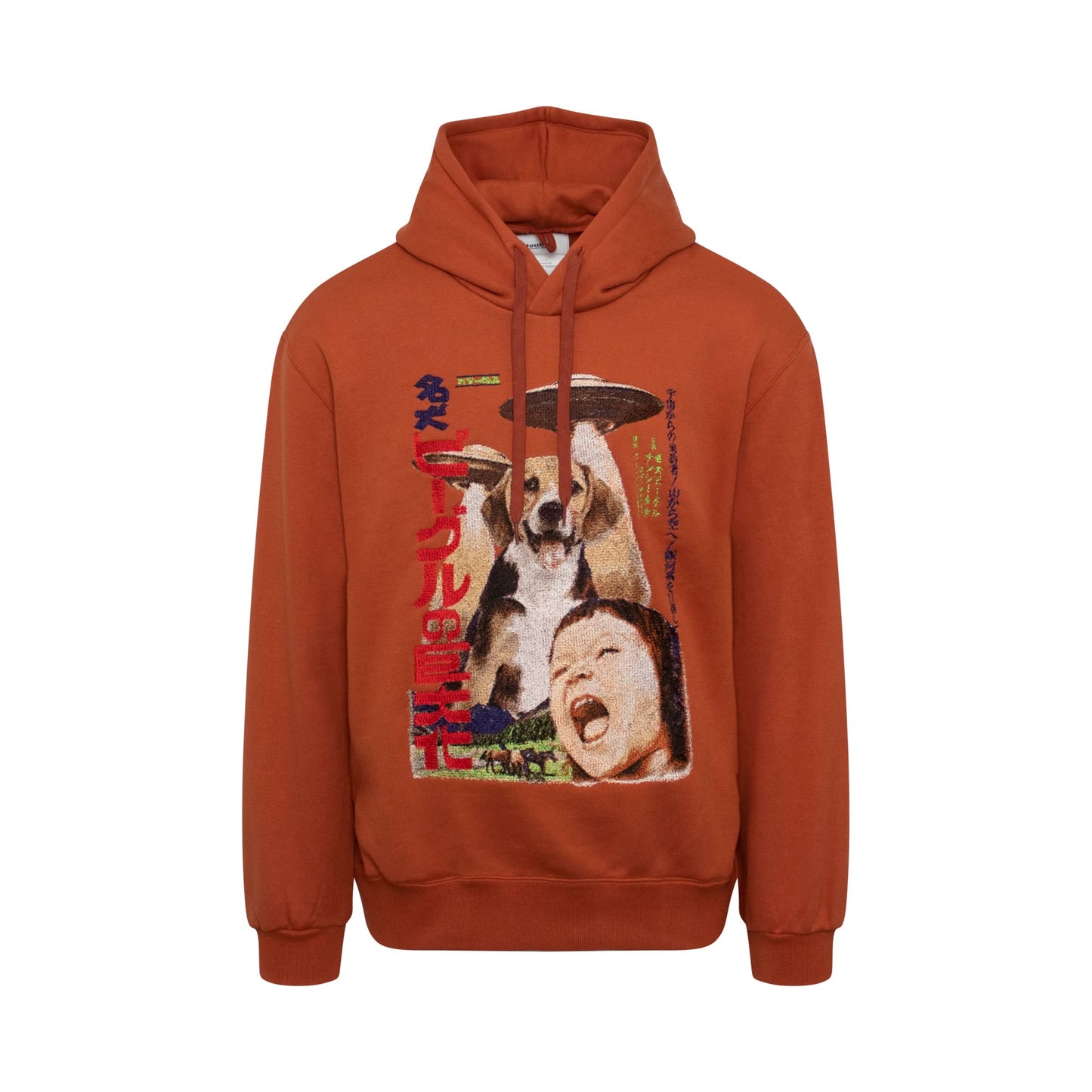 Retro Poster Embroidery Hoodie in Brown