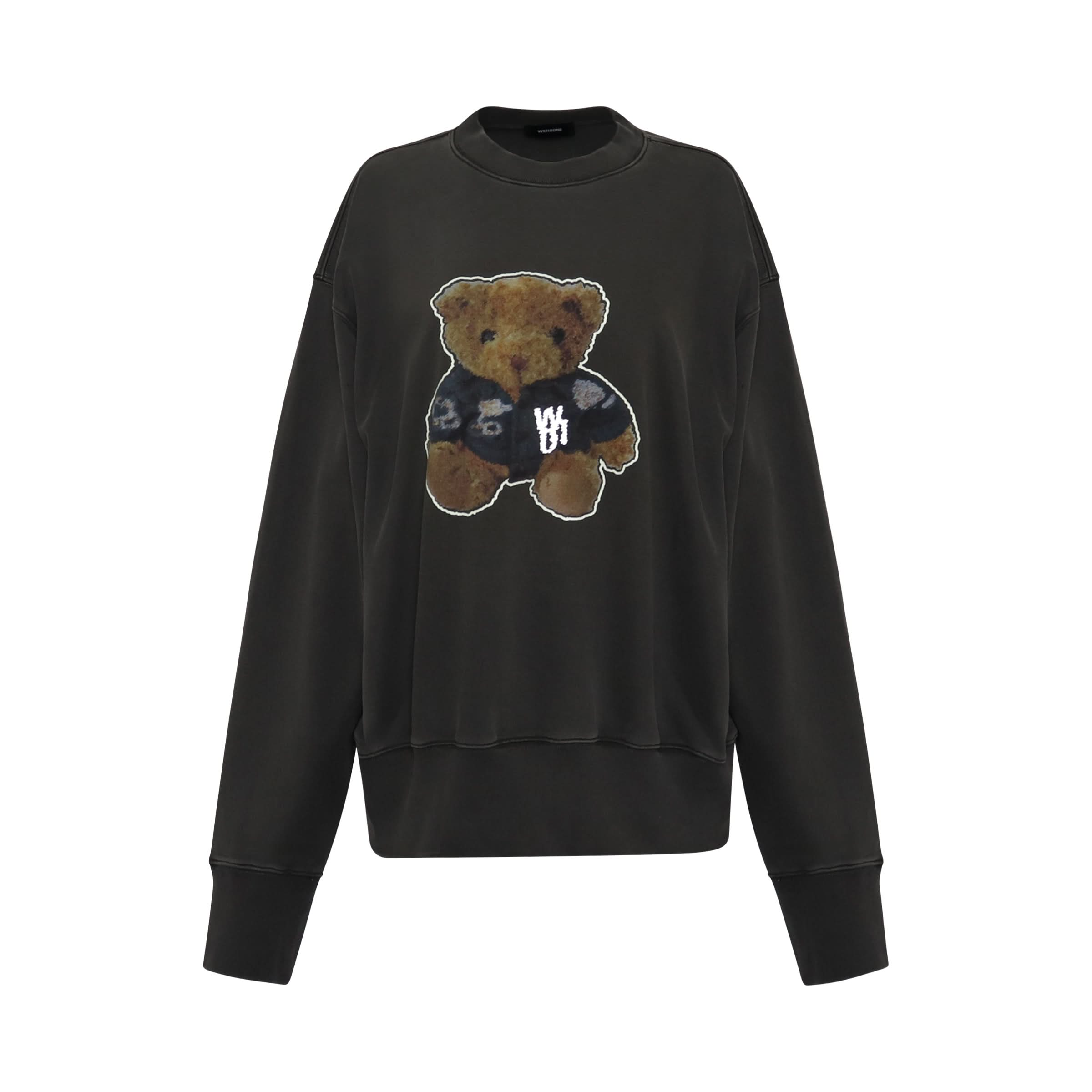 Denim Jacket Teddy Print Sweatshirt in Charcoal