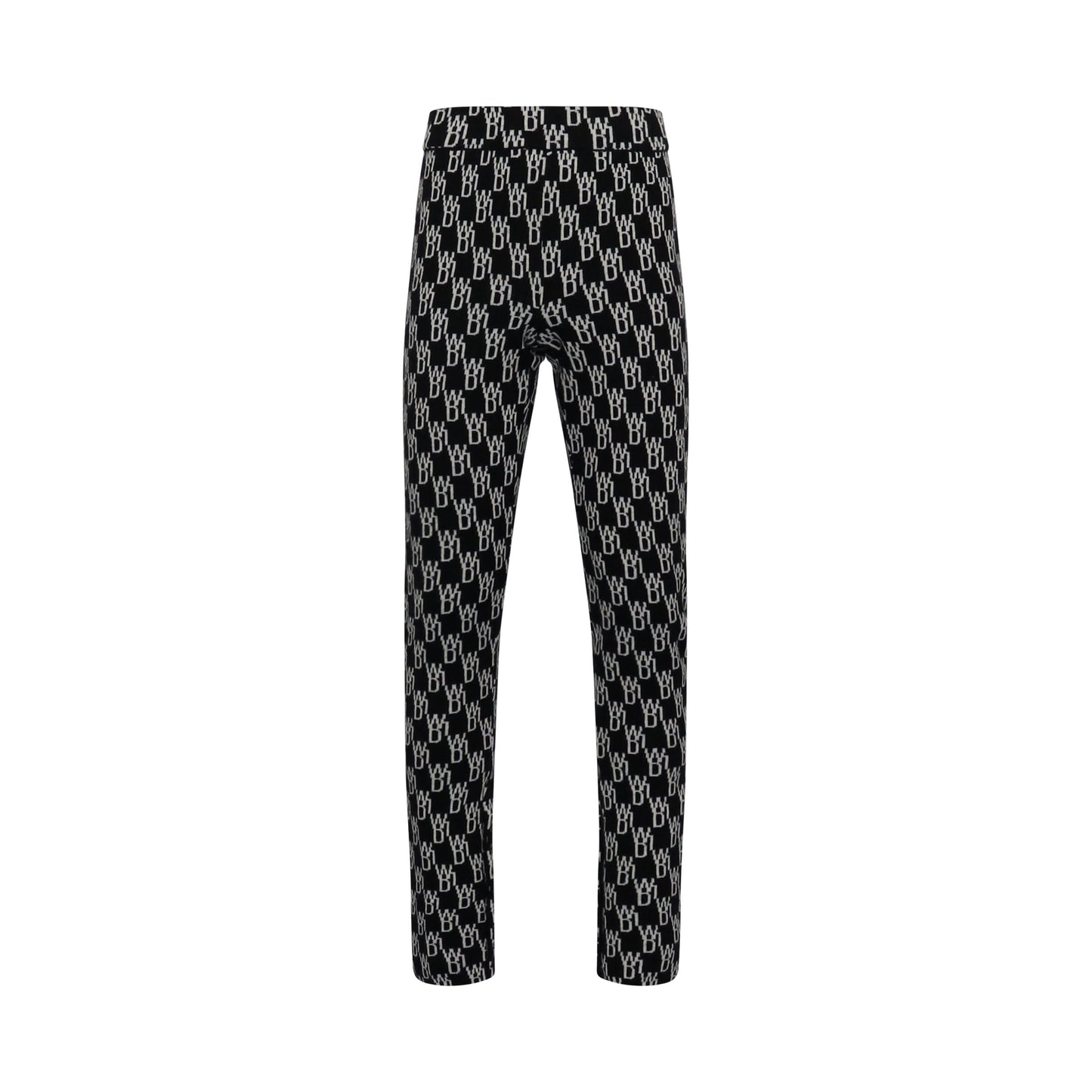 Fitted Knit Side Open Jacquard Trouser in Black