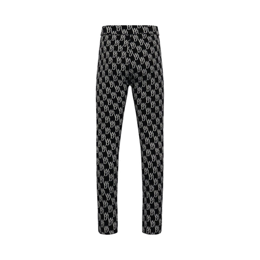 Fitted Knit Side Open Jacquard Trouser in Black